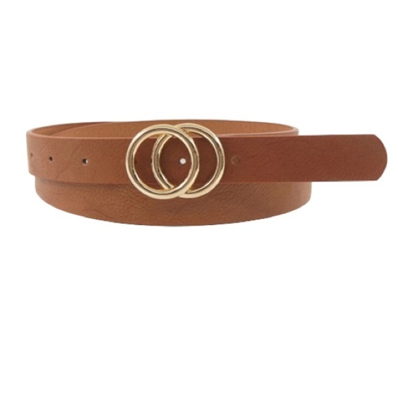 Pseudio Double O Belt Peg And Hole Tan Faux Leather Belt with Brass Buckle OS - Picture 10 of 10